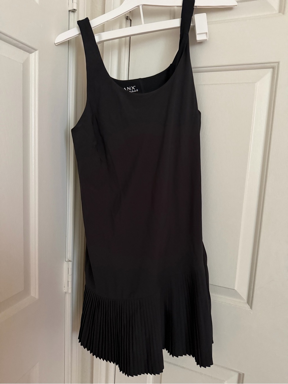 SPANX Black Sleeveless Pleated-Hem Mini Dress